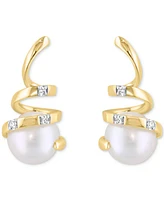 Effy Cultured Freshwater Pearl (6mm) & Diamond Accent Spiral Drop Earrings in 14k Gold