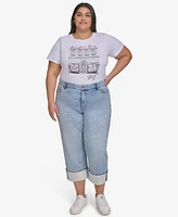 Karl Lagerfeld Paris Plus Mid-Rise Crystal Cuffed Jeans, Exclusively at Macy's