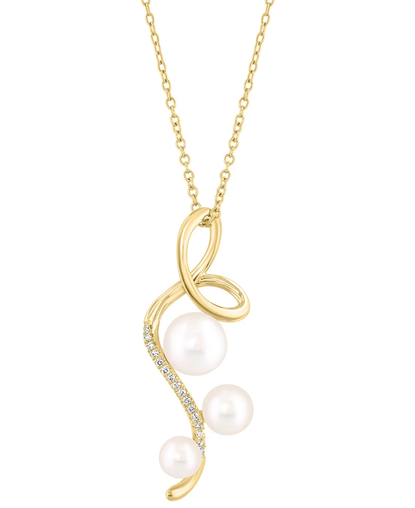 Effy Cultured Freshwater Pearl (4 - 6-1/2mm) & Diamond (1/20 ct. t.w.) Triple Pearl Spiral 18" Pendant Necklace in 14k Gold