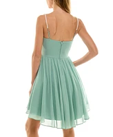 City Studios Juniors' Faux-Pearl-Strap Fit & Flare Chiffon Dress