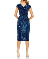 Mac Duggal Women's Sequin Faux Wrap Front Slit Dress