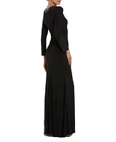 Mac Duggal Women's Long Sleeve Jersey Ruched Gown With Beaded Neck