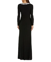 Mac Duggal Women's Jersey Long Sleeve Fitted Gown With Beaded Neck