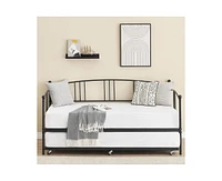 gaomon Twin Daybed with Trundle, Metal Twin Size Daybed with Pullout Trundle 6 Casters, Steel Slat Support Sofa Bed for Living Room, Bedroom