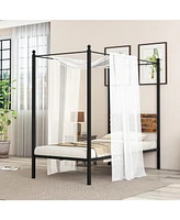 Sugift Twin Size Canopy Bed Frame with Under Bed Storage