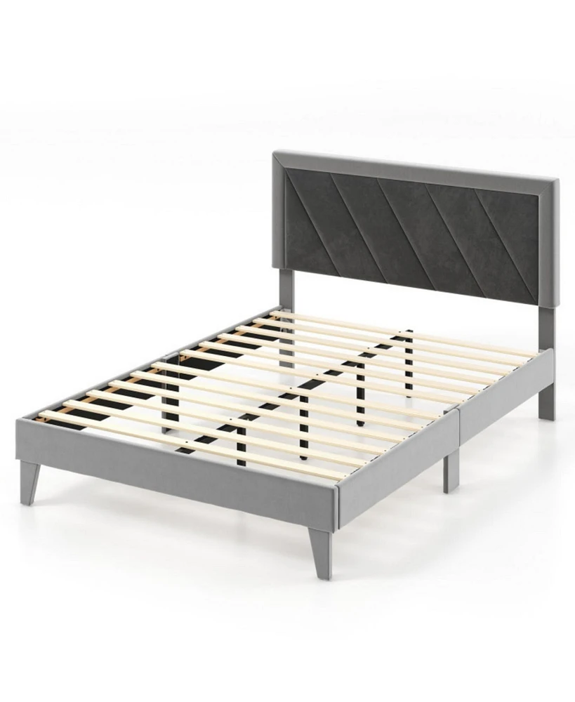 Sugift Full Platform Bed with High Headboard and Wooden Slats