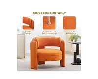 gaomon Mid Century Modern Accent Chair with Velvet Fabric,Barrel Armchair for Living Room,Comfy Upholstered Accent Sofa Chair with Armrest,Orange Bouc