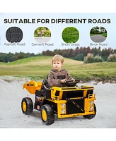 Qaba 12V Kids Ride-On Dump Truck w/ Electric Dump Bed & Shovel