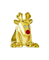 Bling Jewelry Christmas Charm Bead Caribou Elk Reindeer Red Nose Gold Plated for Bracelet