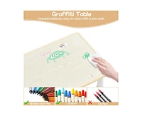 gaomon Kids Table and 2 Chairs Set with Graffiti Desktop, Height Adjustable Toddler Set, 4 1 Activity Play for Reading