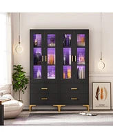 Tribesigns Bookcase with Doors and Led Light,Bookshelf 2 Drawers, Freestanding Tall Storage Cabinet for Living Room, Bathroom, Office, Kitchen