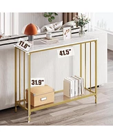 gaomon Console Table - 11.8" D x 33.5" W x 31.9" H, 2 Gold Shelves