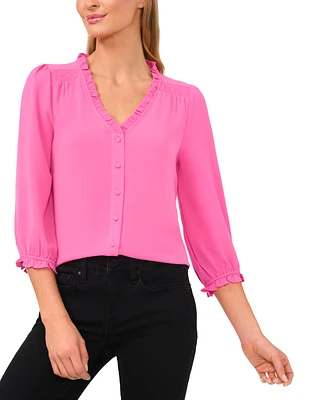 CeCe Women's Ruffled Button-Front 3/4-Sleeve Blouse