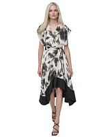 Dkny Women's Floral Chiffon Tie-Waist Hi-Low Dress