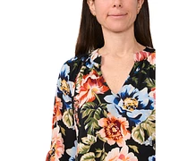 Sam & Jess Petite Printed V-Neck 3/4-Tie-Sleeve Top