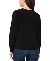 Sam & Jess Petite Faux-Wrap Long-Sleeve Side-Tie Top