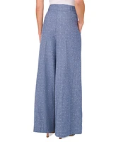 CeCe Women's Cotton Pleated Flared Wide-Leg Pants