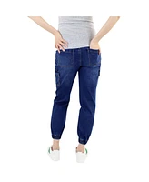 Indigo Poppy Maternity Denim Cargo Jogger