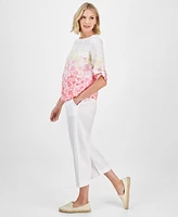 Charter Club Petite Linen Floral 3/4-Sleeve Top, Exclusively at Macy's