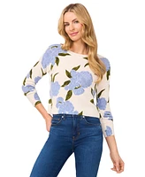 CeCe Women's Long-Sleeve Floral Crewneck Sweater