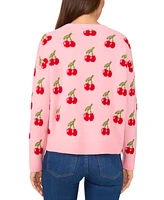 CeCe Women's Cherry Jacquard Crewneck Sweater