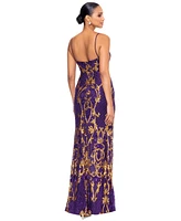 Betsy & Adam Petite Scoop-Neck Beaded Sequin Gown