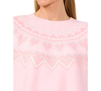 CeCe Women's Heart Fair Isle Crewneck Sweater