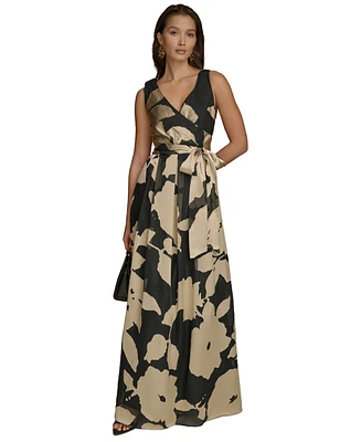 Donna Karan New York Women's Printed Sleeveless Tie-Waist Gown