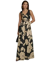 Donna Karan New York Women's Printed Sleeveless Tie-Waist Gown