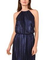 Msk Petite Pleated Metallic Halter Sleeveless Gown