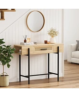 gaomon Console Table Rattan Sofa Tables Narrow Entryway Table with Drawer and Storage