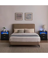 gaomon Nightstand with Led Lights and 2 Storage Drawers