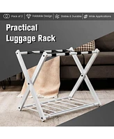 Costway Set of Folding Metal Luggage Rack Suitcase Shoe Holder Hotel Guestroom withShelf