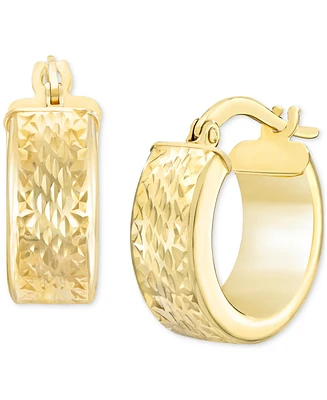 Polished Diamond Cut Extra-Small Huggie Hoop Earrings in 14k Yellow Gold, 3/8"