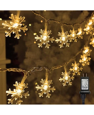 Twinkle Star 100 Led Christmas Snowflake String Lights Plug In Waterproof Fairy Light - 49 Ft