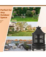 Sugift 30 Inch Outdoor Fire Pit Chiminea with Grill for Garden Bbq