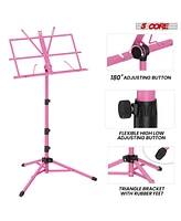 5 Core Music Stand For Sheet Music Portable Tripod Adjustable Folding Note Holder - Pink Higher Version