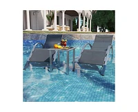 gaomon Outdoor Patio Chaise Lounge Set of 2, 3 Pieces Pool Lounge Chairs with Arm & Side Table, Beach Sunbathing Lawn Aluminum Chairs for Outside, Bac