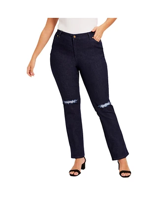 June + Vie Plus Size June + Vie Curvie Fit Distressed Straight-Leg Jeans