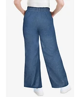 June + Vie Women's Plus Drawstring Denim Wide-Leg Bottoms.