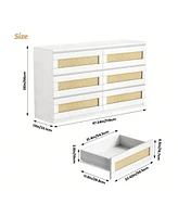 gaomon Rattan Dresser For Bedroom, 6 Drawer Modern Wide Chest Of Drawers With Anti-Tip Kit