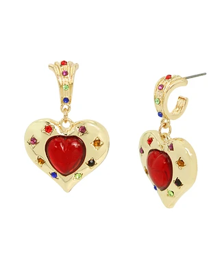 Steve Madden Faux Stone Heart Charm Hoop Earrings