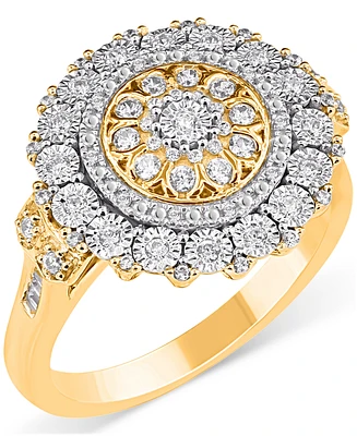 Diamond Baguette & Round Halo Cluster Ring (1/4 ct. t.w.) in 14k Gold