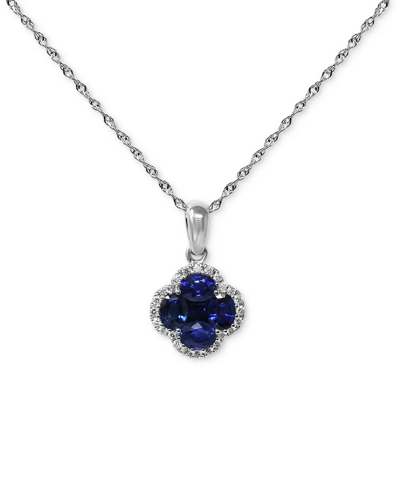 Lab Grown Sapphire (1 ct. t.w.) & Lab Grown Diamond (1/10 ct. t.w.) Clover Halo Cluster Pendant Necklace in 14k White Gold, 16" + 2" extender