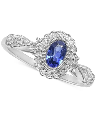 Sapphire (1/2 ct. t.w.) & Diamond (1/8 ct. t.w.) Halo Ring in 14k White Gold