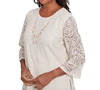 Alfred Dunner Petite Coming Up Roses Lace Necklace Top