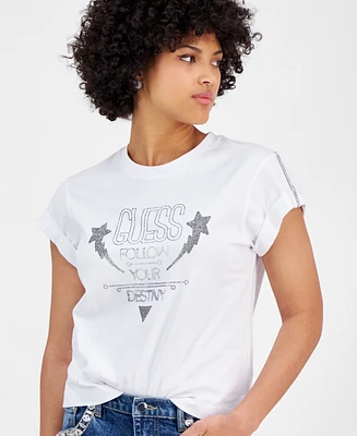 Guess Women's Cotton Embellished Graphic-Print Tee