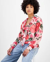 Guess Women's Soave Ruffled Floral Chiffon Blouse