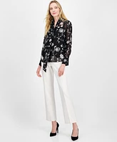 Anne Klein Women's Floral-Print Tie-Neck Blouse