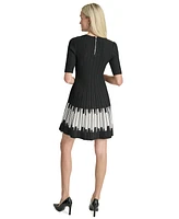 Dkny Women's Rib-Knit Colorblocked Fit & Flare Dress